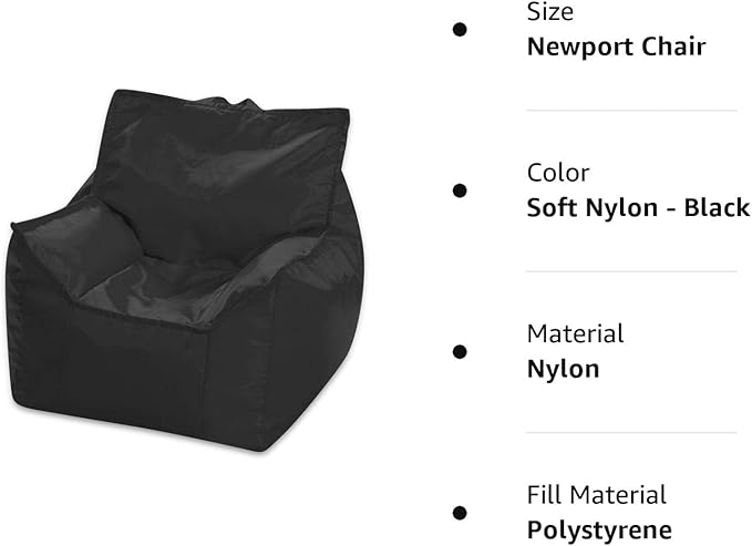 Posh Creations Bean Bag Chair Structured Comfy Seat Use for Gaming, Reading and Watching TV, Newport, Black - LeafyLoom