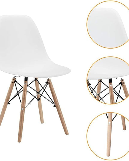 CangLong , Modern Mid-Century Side Chair with Natural Wood Legs for Kitchen, Living Dining Room, White - LeafyLoom