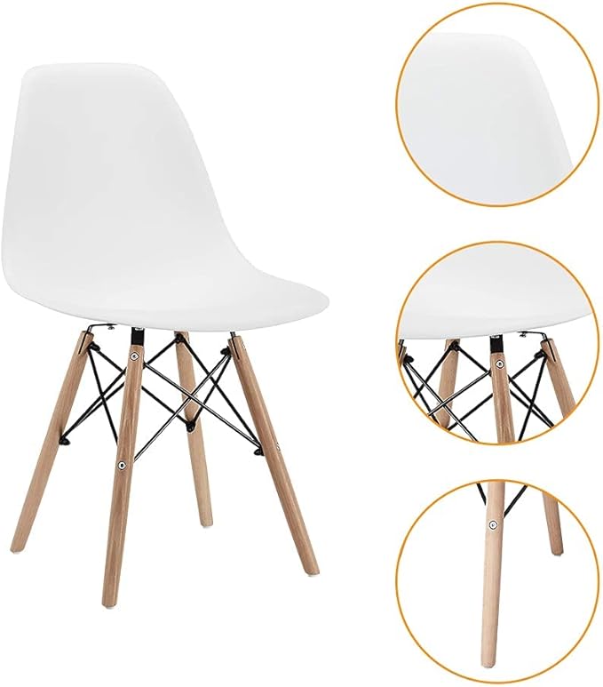 CangLong , Modern Mid-Century Side Chair with Natural Wood Legs for Kitchen, Living Dining Room, White - LeafyLoom