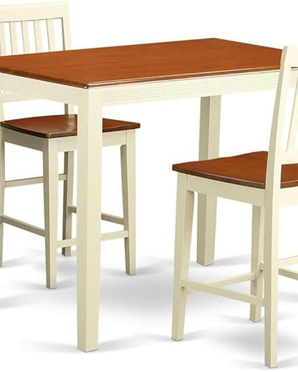 East West Furniture YAVN3-WHI-W 3 Piece Kitchen Counter Set for Small Spaces Contains a Rectangle Dining Table and 2 Dining Room Chairs, 30x48 Inch, Buttermilk & Cherry - LeafyLoom