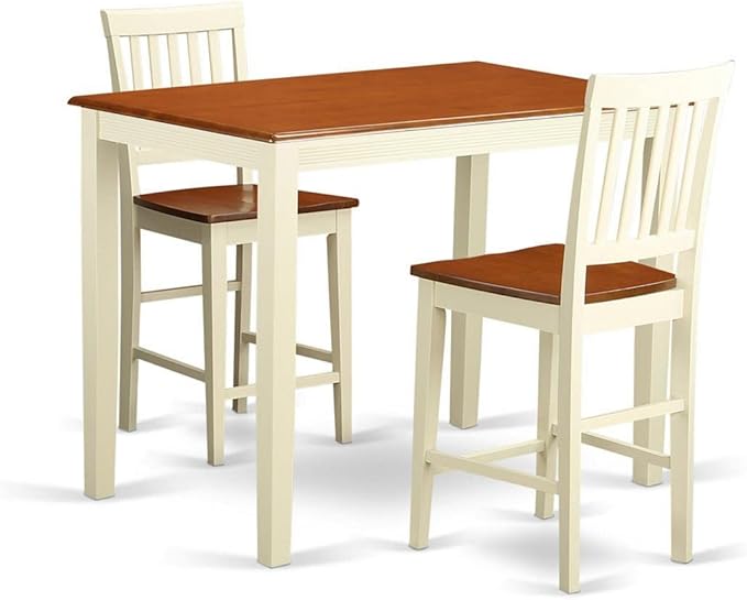 East West Furniture YAVN3-WHI-W 3 Piece Kitchen Counter Set for Small Spaces Contains a Rectangle Dining Table and 2 Dining Room Chairs, 30x48 Inch, Buttermilk & Cherry - LeafyLoom