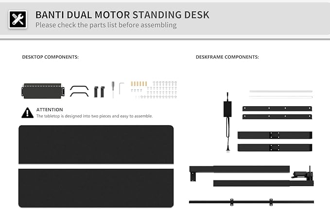 BANTI 48'' Adjustable Height Electric Standing Desk with Double Drawer, Stand Up Home Office Desk with Splice Tabletop, Black - LeafyLoom