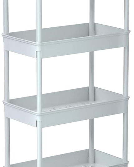 Sooyee 4 Tier Wide Storage Cart Mobile Shelving Unit Organizer Slide Out Storage Rolling Utility Cart Tower Rack for Kitchen Bathroom Laundry, Plastic & Stainless Steel,White - LeafyLoom
