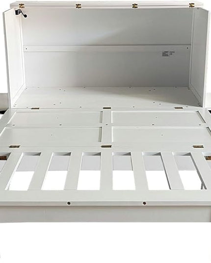 Queen Size Murphy Bed with Removable Shelves for Adults,Wood Platform Bedframe w/USB Port, Can Change into Cabinet, Save Space Design, for Bedroom, Apartments, White - LeafyLoom