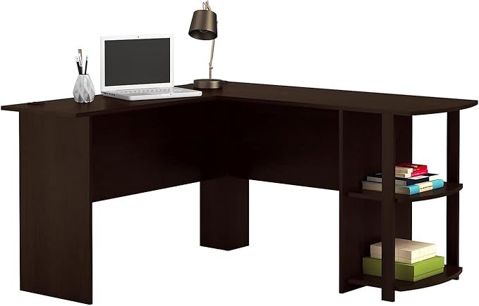 Ameriwood Home Dakota L-Shaped Desk with Bookshelves, Espresso - LeafyLoom