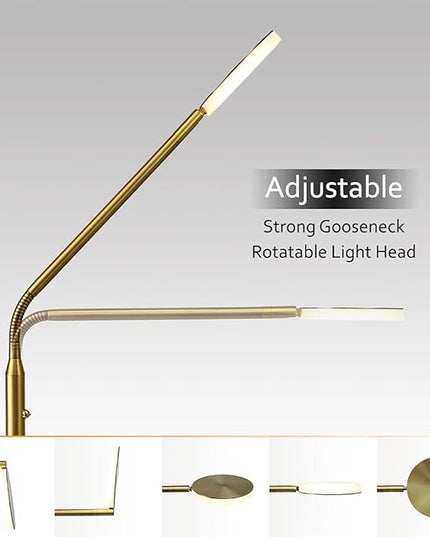 O’Bright Moon - Dimmable LED Floor Lamp, Adjustable Color Temperature for Bedside Reading, Work Light, Art/Crafting Light, Sewing, Ultra Flexible Gooseneck, Rotatable Lighting, Antique Brass (Gold) - LeafyLoom