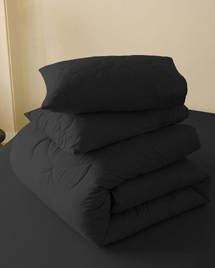 Black Flower Comforter Full Black Flower Print Bed Full Comforter Set 3 Pieces Dark Black Floral Comforter Set for Boys Girls Teens Bedroom Decor All Season Hotel Quality Comforter Set - LeafyLoom
