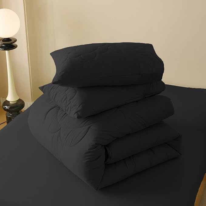 Black Flower Comforter King Black Flower Print Bed King Comforter Set 3 Pieces Dark Black Floral Comforter Set for Women Girls Bedroom Decor All Season Hotel Quality Comforter Set - LeafyLoom