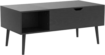 OLIXIS Modern Lift Top Coffee Table Wooden Furniture with Storage Shelf and Hidden Compartment for Living Room Office, Black - LeafyLoom