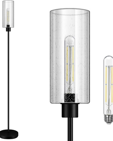 BoostArea Floor Lamp for Living Room, Modern Standing Lamp Stand Up Lamp with Seeded Glass Lampshade, Simple Design Floor Lamp Pole Lamp Tall Lamps for Bedroom, Living Room, Office, Kids Room, Reading - LeafyLoom