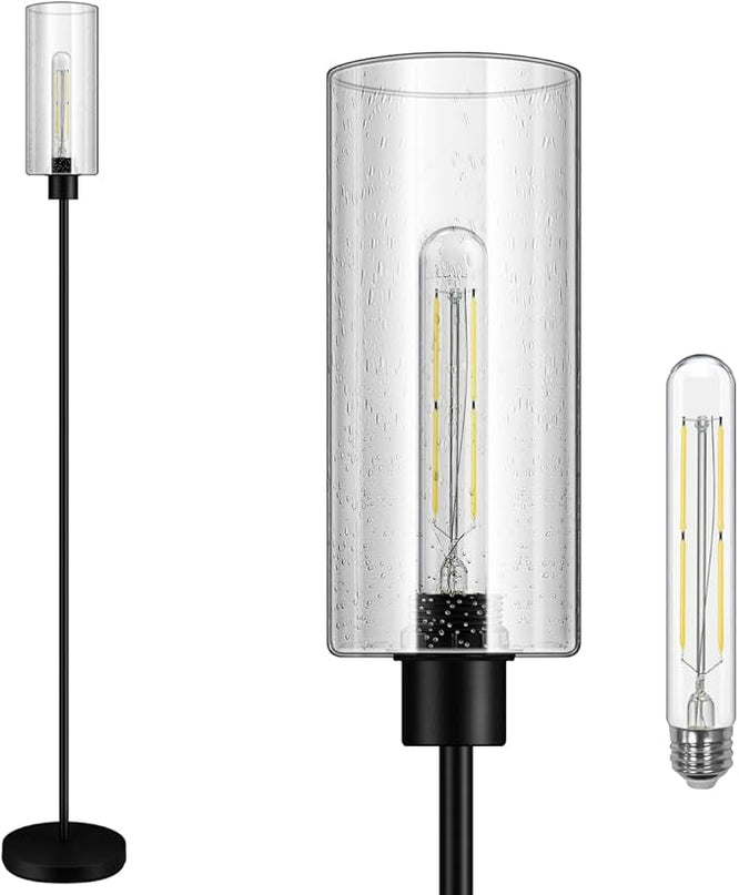 BoostArea Floor Lamp for Living Room, Modern Standing Lamp Stand Up Lamp with Seeded Glass Lampshade, Simple Design Floor Lamp Pole Lamp Tall Lamps for Bedroom, Living Room, Office, Kids Room, Reading - LeafyLoom