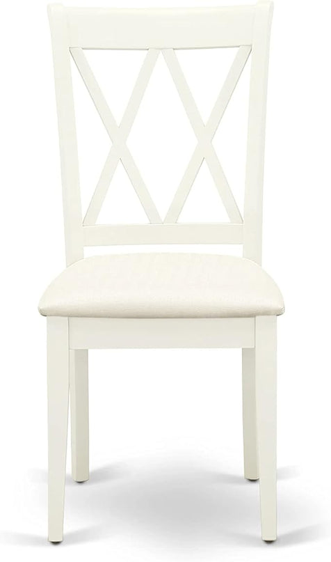 East West Furniture Antique 3 Piece Kitchen Set Contains a Round Table with Pedestal and 2 Linen Fabric Dining Room Chairs, 36x36 Inch, AMCL3-LWH-C - LeafyLoom