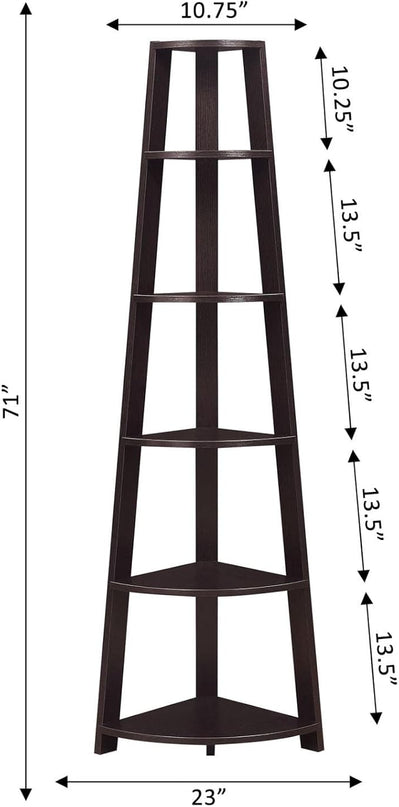 Convenience Concepts Newport 5 Tier Corner Bookcase, Espresso - LeafyLoom