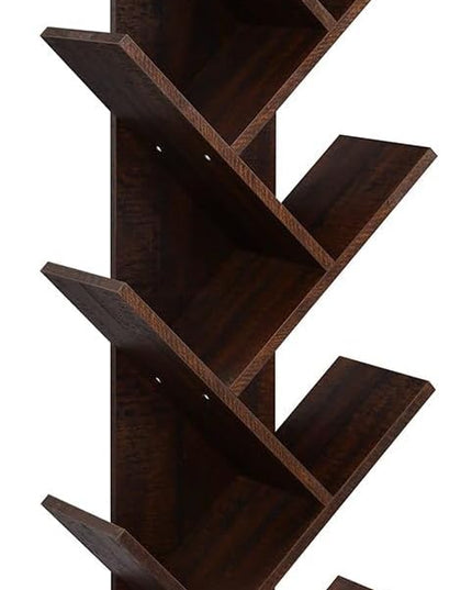 VASAGLE Tree Bookshelf, 9-Tier Bookcase, Large Bookshelf, Space-Saving Corner Shelf, Book Tree, Holds Books, CDs, Games, for Bedroom, Living Room, Home Office, Walnut Color ULBC11BY - LeafyLoom