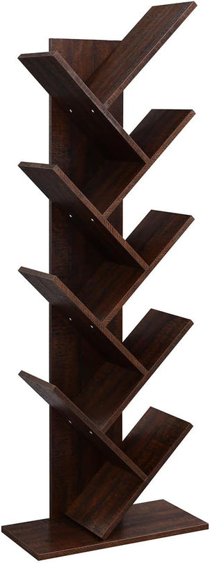 VASAGLE Tree Bookshelf, 9-Tier Bookcase, Large Bookshelf, Space-Saving Corner Shelf, Book Tree, Holds Books, CDs, Games, for Bedroom, Living Room, Home Office, Walnut Color ULBC11BY - LeafyLoom