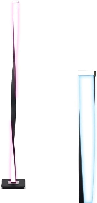 Brightech Helix Modern Color Changing LED Floor Lamp - 48” Tall Lamp with RGB Color Gradient and Contemporary Twisting Column Pole - Corner or End Table Standing Lamp - Built-in NO APP - Black - LeafyLoom