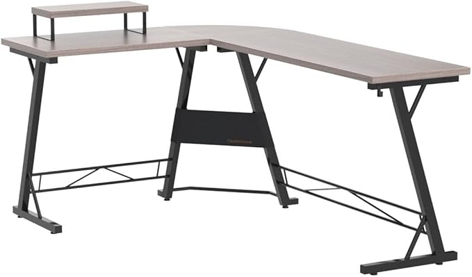 Casaottima Gaming Desk L Shaped Computer Desk, Corner Desk for Home Office with Monitor Stand 66", Gray Oak - LeafyLoom