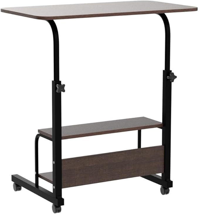 Adjustable Mobile Laptop Desk Home Office Desk Detachable Wheels Desk Portable Height Mobile Bedside Table Veranda Office Desk Additional Storage Rack Small Spaces Desk Size 15.7x31.5'Brown - LeafyLoom