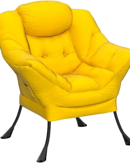 HollyHOME Modern Fabric Large Lazy Chair, Accent Oversized Comfy Reading Chair, Thick Padded Cozy Lounge Chair with Armrest, Steel Frame Leisure Sofa Chair for Living Room, Bedroom, Dorm, Yellow - LeafyLoom