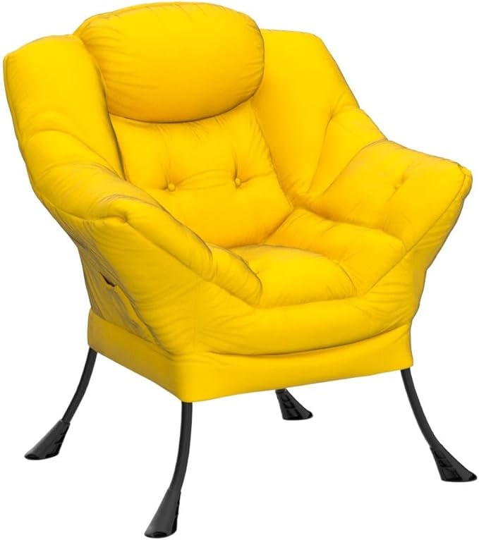 HollyHOME Modern Fabric Large Lazy Chair, Accent Oversized Comfy Reading Chair, Thick Padded Cozy Lounge Chair with Armrest, Steel Frame Leisure Sofa Chair for Living Room, Bedroom, Dorm, Yellow - LeafyLoom