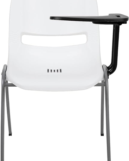 Flash Furniture White Ergonomic Shell Chair with Left Handed Flip-Up Tablet Arm - LeafyLoom