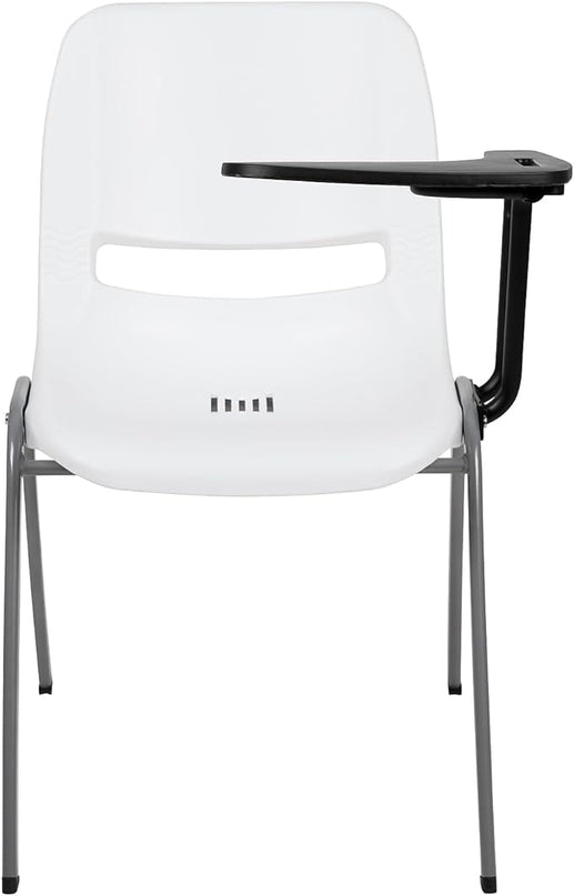 Flash Furniture White Ergonomic Shell Chair with Left Handed Flip-Up Tablet Arm - LeafyLoom