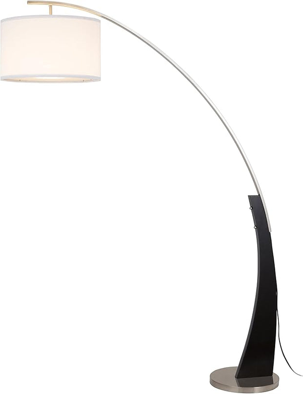71.5'' Tall Arched Floor Lamp with White Drum Shade and Unique Black Wood Pole with Metal Base (99JM1042F) - LeafyLoom