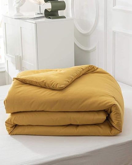Mustard Yellow Comforter Sets Full Pure Deep Dark Yellow Bedding Set 3 Pieces Women Men Ginger Yellow Comforter Sets Lightweight Durable Yellow Blanket Full Quilts Breathable Bed Comforter Set - LeafyLoom