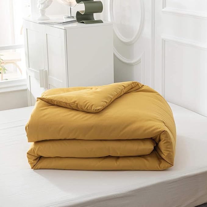 Mustard Yellow Comforter Sets Full Pure Deep Dark Yellow Bedding Set 3 Pieces Women Men Ginger Yellow Comforter Sets Lightweight Durable Yellow Blanket Full Quilts Breathable Bed Comforter Set - LeafyLoom