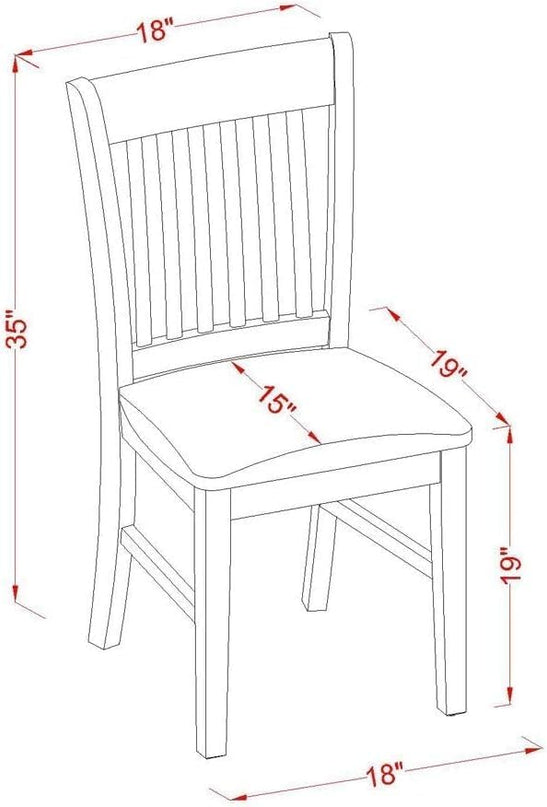East West Furniture Norfolk Dining Room Slat Back Solid Wood Seat Chairs, Set of 2, Mahogany - LeafyLoom