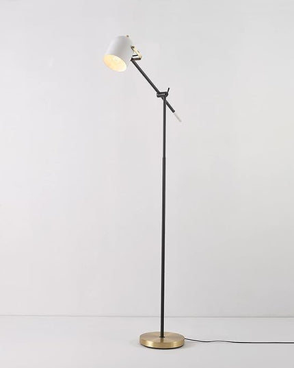 Globe Electric 65910 65" Floor Lamp, Matte Black, Brass Accents, White Shade, On/Off Rotary Switch on Head - LeafyLoom