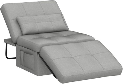 Aiho 4 in 1 Chair Bed, Sleeper Sofa Bed Convertible Chair, Assembly-Free Sofa Chair Bed with Adjustable Backrest Breathable Linen, for Living Room Apartment Office, Light Grey - LeafyLoom