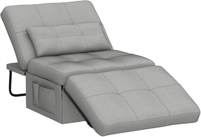 Aiho 4 in 1 Chair Bed, Sleeper Sofa Bed Convertible Chair, Assembly-Free Sofa Chair Bed with Adjustable Backrest Breathable Linen, for Living Room Apartment Office, Light Grey - LeafyLoom