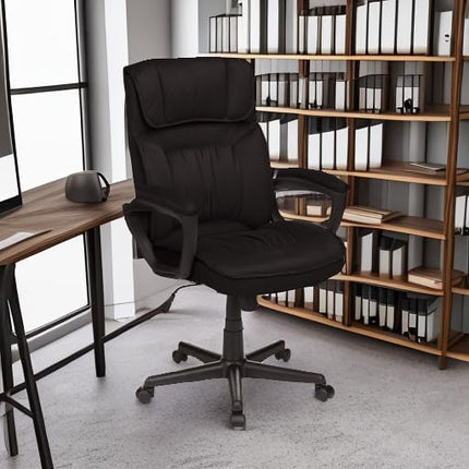 Amazon Basics Classic Office Desk Computer Chair - Adjustable, Swiveling, Ultra-Soft Microfiber, Lumbar Support, 28"D x 25"W x 43.5"H, Black - LeafyLoom