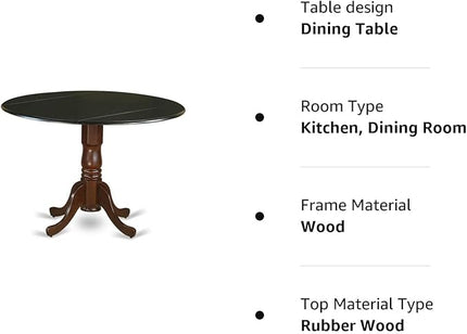East West Furniture DLT-BMA-TP Dublin Kitchen Table - a Round Dining Table Top with Dropleaf & Pedestal Base, 42x42 Inch, Black & Mahogany - LeafyLoom