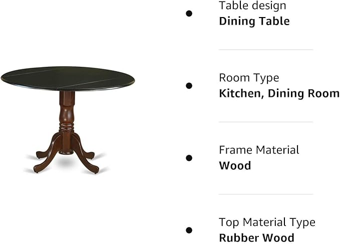 East West Furniture DLT-BMA-TP Dublin Kitchen Table - a Round Dining Table Top with Dropleaf & Pedestal Base, 42x42 Inch, Black & Mahogany - LeafyLoom