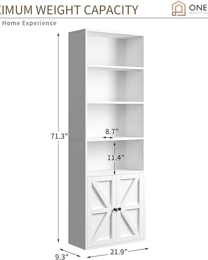 oneinmil 6 Tier Bookshelf and Bookcase, Wooden Bookshelves with Cabinet Doors, Floor Bookshelves and Office Storage Cabinets for Home Office, Living Room,White - LeafyLoom