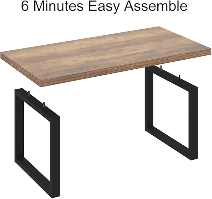 IBF Farmhouse Coffee Table, Modern Minimalist Wood Coffee Table for Living Room, Simple Industrial Rectangle Center Table, Wood and Metal Tea Coffee Table for Home Bedroom Office, Rustic Oak, 47 inch - LeafyLoom