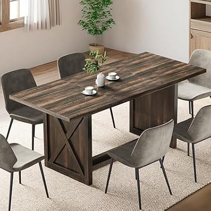 YITAHOME 70.8" Large Farmhouse Dining Table for 6 to 8 People, Rustic Style Wood Dinner Table, Rectangular Dining Table for Kitchen, Dining Room & Living Room - LeafyLoom
