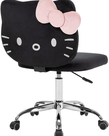 Impressions Vanity Hello Kitty Kawaii Swivel Vanity Chair for Makeup Room, Adjustable Height Cute Desk Chair with Wheels Rolling, Comfy Polyurethane Foam Back Armless Chair for Dorm (Black) - LeafyLoom