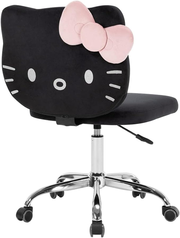 Impressions Vanity Hello Kitty Kawaii Swivel Vanity Chair for Makeup Room, Adjustable Height Cute Desk Chair with Wheels Rolling, Comfy Polyurethane Foam Back Armless Chair for Dorm (Black) - LeafyLoom
