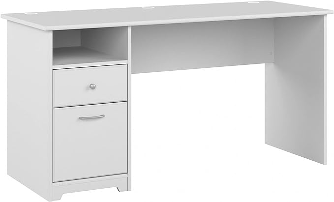 Bush Business Furniture Cabot Desks for Home Office with Storage and Chrome Hardware, Elegant Computer Table with Drawers, 60W, White - LeafyLoom
