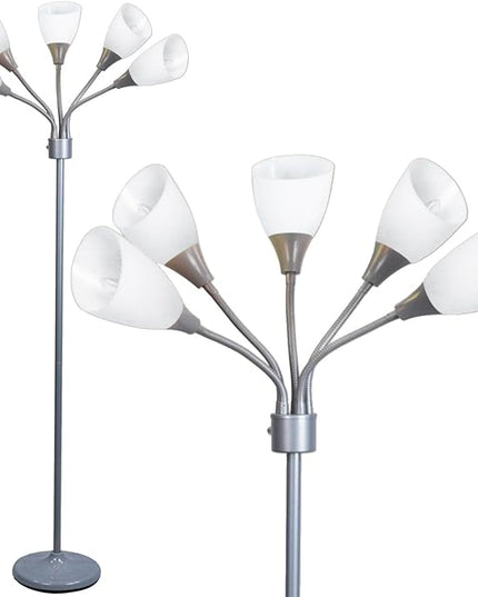 Floor Lamp For Bedroom Multi Head 5 Light Bright Floor Lamp - Medusa 5 Light Standing Lamp -floor Lamps For Bedroom Spider Lamp 5 Acrylic White Shades Standing Light Spider Lamp Silver Floor Lamp - LeafyLoom