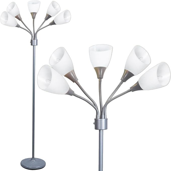 Floor Lamp For Bedroom Multi Head 5 Light Bright Floor Lamp - Medusa 5 Light Standing Lamp -floor Lamps For Bedroom Spider Lamp 5 Acrylic White Shades Standing Light Spider Lamp Silver Floor Lamp - LeafyLoom