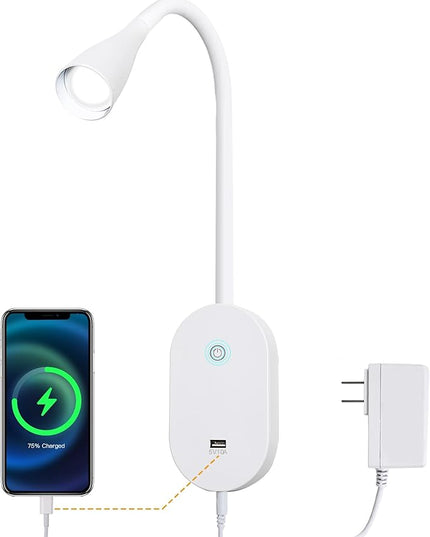 QinYing Reading Lights for Books in Bed, Wall Mounted Book Light for Reading in Bed, USB Charging 5 Dimming Levels Headboard Reading Lamp, Touch Control LED Flexible Gooseneck 4000k Bed Lights, White - LeafyLoom