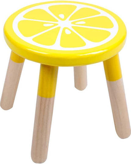 9 Inch Kids Solid Hard Wood Fruit Chair, Crafted Hand-Painted Wood with Assembled Four-Legged Sitting Stool, Bedroom, Playroom, Lemon Furniture Stool for Children,Toddler, Boys, Girls (Lemon) - LeafyLoom
