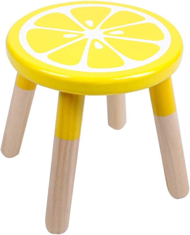 9 Inch Kids Solid Hard Wood Fruit Chair, Crafted Hand-Painted Wood with Assembled Four-Legged Sitting Stool, Bedroom, Playroom, Lemon Furniture Stool for Children,Toddler, Boys, Girls (Lemon) - LeafyLoom