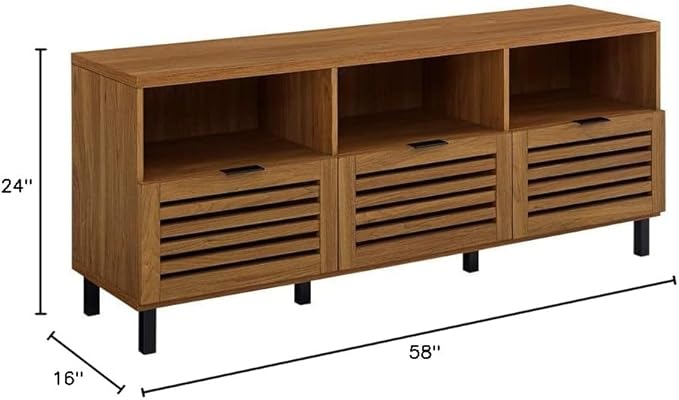 Walker Edison Modern Wood TV Stand with Slat Doors for TV's up to 65" Flat Screen Living Room Storage Cabinet Doors and Shelves Entertainment Center, 58 Inch, English Oak - LeafyLoom