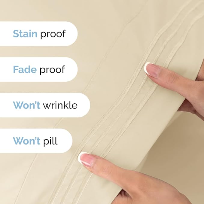 Twin Size 3 Piece Sheet Set - Comfy Breathable & Cooling Sheets - Hotel Luxury Bed Sheets for Women & Men - Deep Pockets, Easy-Fit, Extra Soft & Wrinkle Free Sheets - Off White Oeko-Tex Bed Sheet Set - LeafyLoom