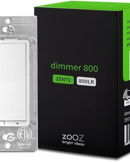 Zooz 800 Series Z-Wave Long Range Dimmer Switch ZEN72 800LR, White | Direct 3-Way (No Add-On Switch Needed) | Z-Wave Hub Required ZOOZ